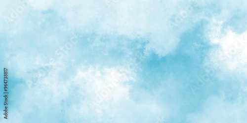 Abstract watercolor painted sky with white fluffy clouds on a blurry blue sky for design. Smoke mist or smog background of smoke vape texture overlays. smoke flora vintage natural live surface.