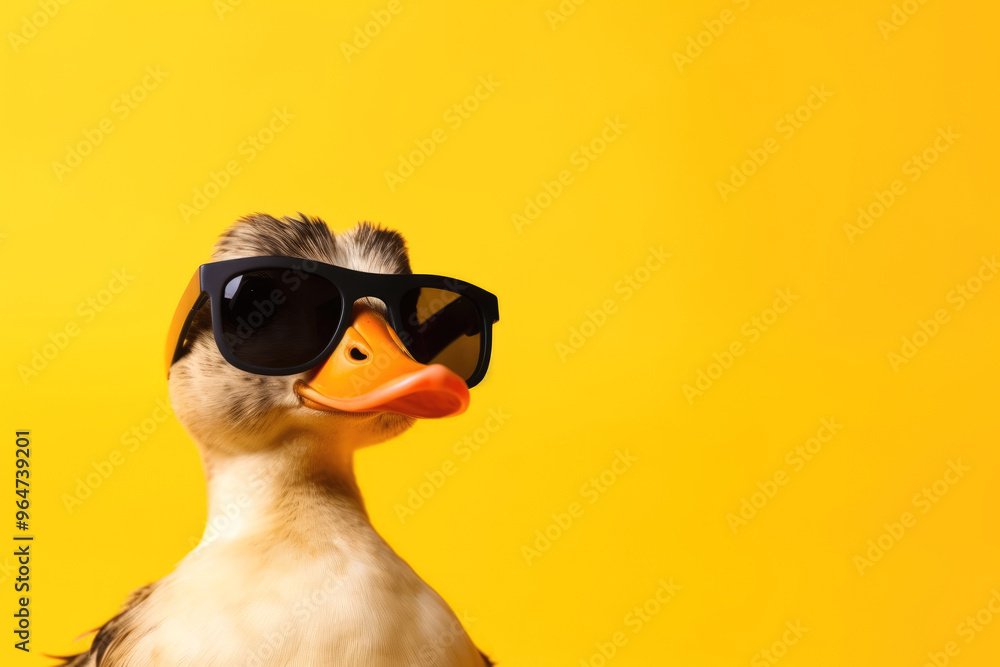 generated illustration of Cute duck wearing stylish sunglasses on yellow background. generated illustration of Cute duck wearing stylish sunglasses on yellow background.