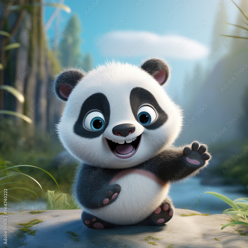 generated illustration of a 3d render of a happy panda greeting generated illustration of a 3d render of a happy panda greeting