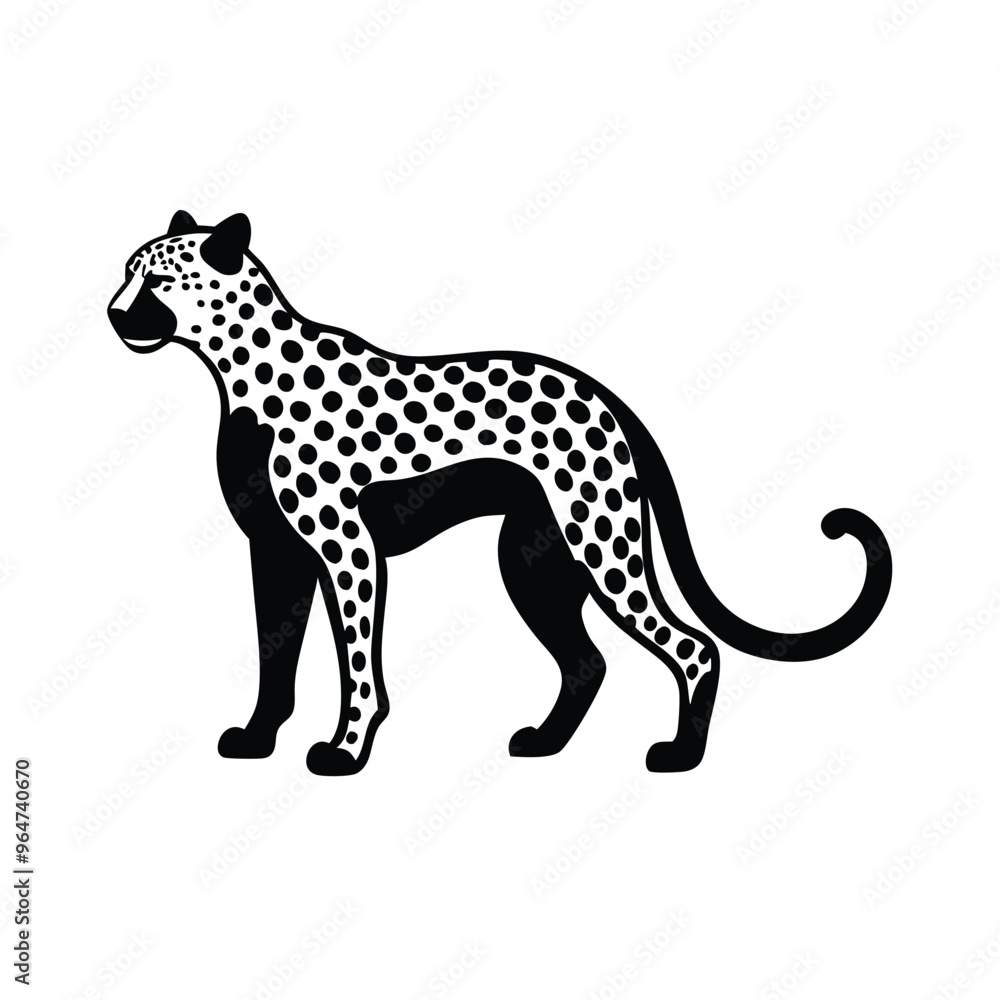 Fototapeta premium Leopard animal silhouette vector illustration, isolated white background. 