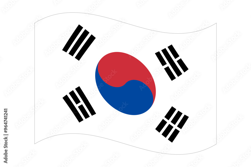 Wavy flag of South Korea, isolated on a transparent background. Flag of the Republic of Korea. Vector illustration Wavy flag of South Korea, isolated on a transparent background. Flag of the Republic of Korea. Vector illustration