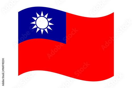 Wavy flag of Taiwan, isolated on a transparent background. Vector illustration