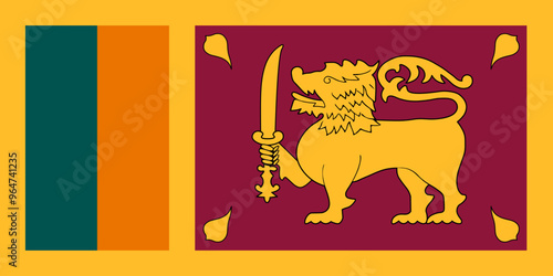 The official national flag of Sri Lanka. Flag of the Democratic Socialist Republic of Sri Lanka. Correct proportions and colors. Vector illustration