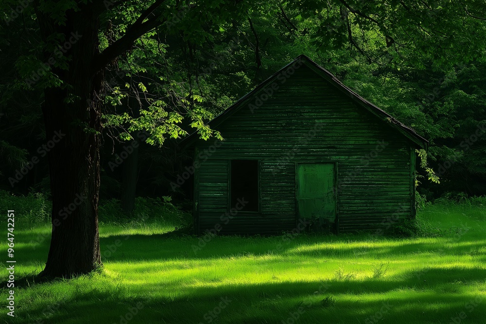 A weathered wooden cabin nestled in a forest setting, with sunlight casting soft shadows, evoking a peaceful solitude. A weathered wooden cabin nestled in a forest setting, with sunlight casting soft shadows, evoking a peaceful solitude.