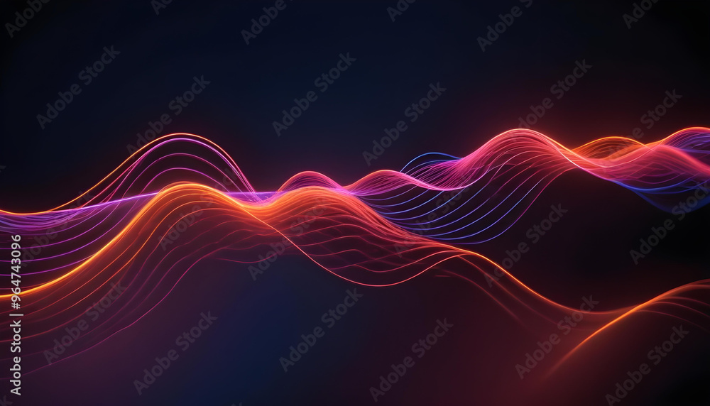 Glowing neon geometric shapes in shades of blue, pink, and orange against a dark background, creating a futuristic and abstract composition Glowing neon geometric shapes in shades of blue, pink, and orange against a dark background, creating a futuristic and abstract composition