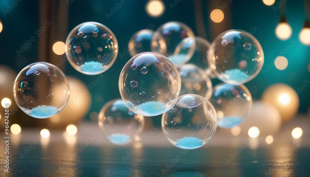 Colorful soap bubbles with reflections and blurred background Colorful soap bubbles with reflections and blurred background