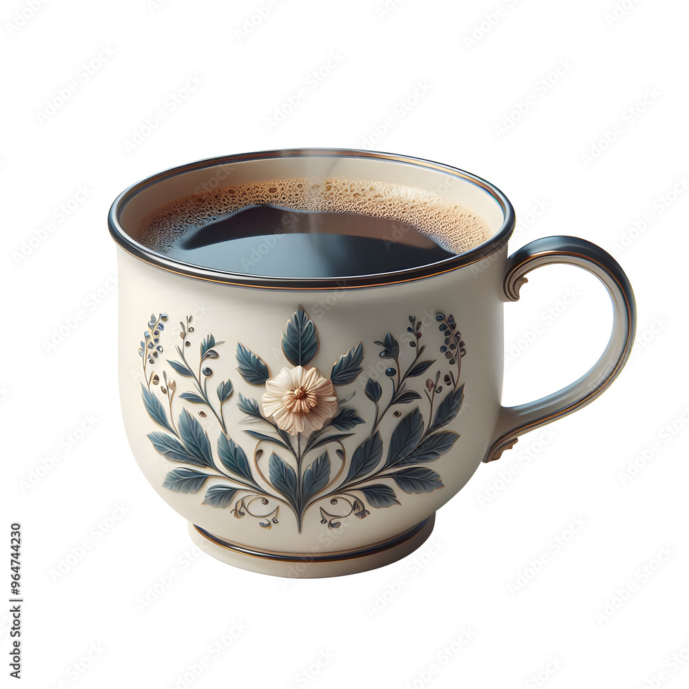 Realistic ceramic cup of black brewed coffee illustration isolated on a transparent background Realistic ceramic cup of black brewed coffee illustration isolated on a transparent background