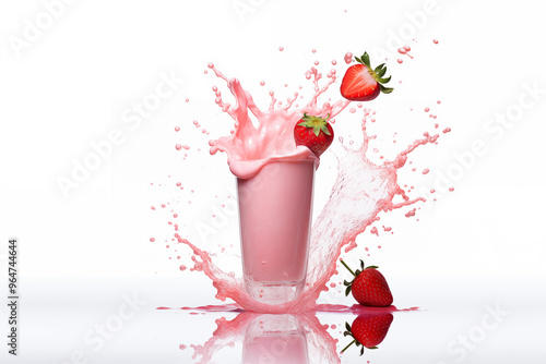 Strawberry milkshake over isolated white background