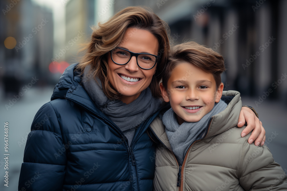 Mother and son at outdoors with glasses Mother and son at outdoors with glasses