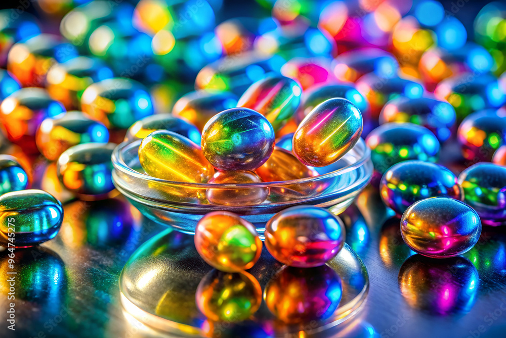 A bowl of colorful balls with a rainbow effect. The bowl is filled with a variety of colored balls, some of which are larger and some smaller A bowl of colorful balls with a rainbow effect. The bowl is filled with a variety of colored balls, some of which are larger and some smaller