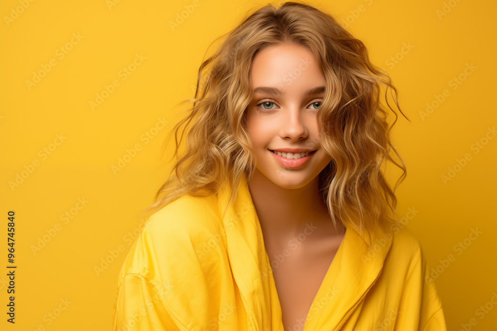 Fototapeta premium Young pretty blonde girl over isolated colorful background in a bathrobe