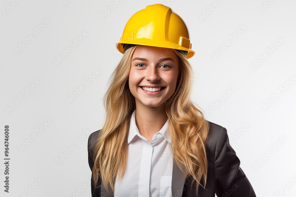Young pretty blonde girl over isolated white background with worker cap Young pretty blonde girl over isolated white background with worker cap