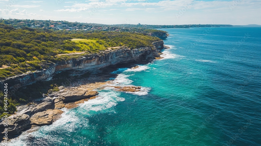 Drone image of the ocean cliff landscape in Maroubra, Sydney
Drone image of the ocean cliff landscape in Maroubra, Sydney