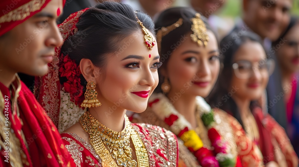 Traditional Nepalese Wedding Ceremony: A traditional wedding ceremony in Nepal, with the bride and groom in elaborate red and gold attire, surrounded by family and friends.
Traditional Nepalese Wedding Ceremony: A traditional wedding ceremony in Nepal, with the bride and groom in elaborate red and gold attire, surrounded by family and friends.