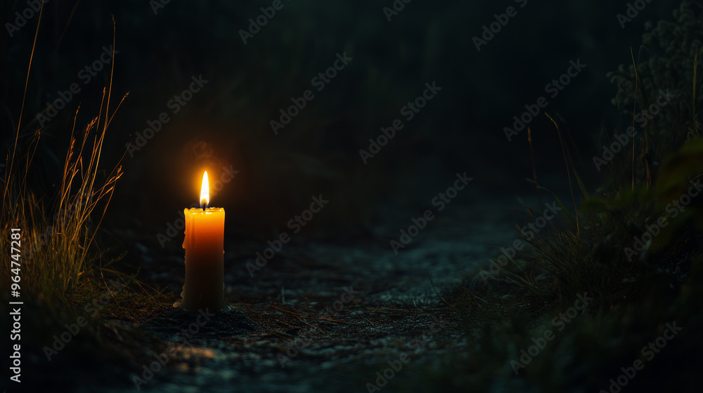 A single candle flickering in the darkness. A single candle flickering in the darkness.