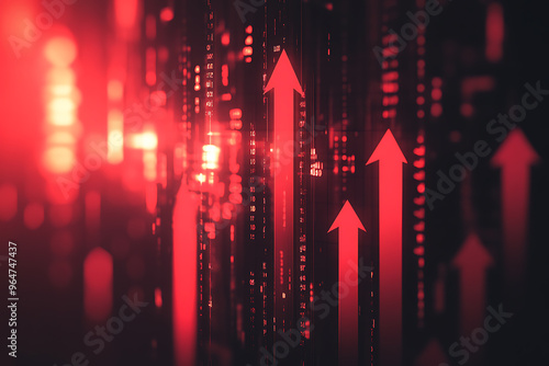 Wallpaper Mural An abstract digital background featuring a red arrow pointing upwards against a stock exchange backdrop, symbolizing financial growth, market trends, and upward movement in the economy. Torontodigital.ca