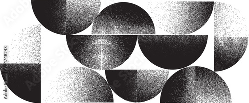 Sprayed black half circles composition .Graffiti art design . Noise textured semi circles . Spray effect .Grunge texture .Art design forms.Distressed element .Rough roller paint semicircles .Vector  