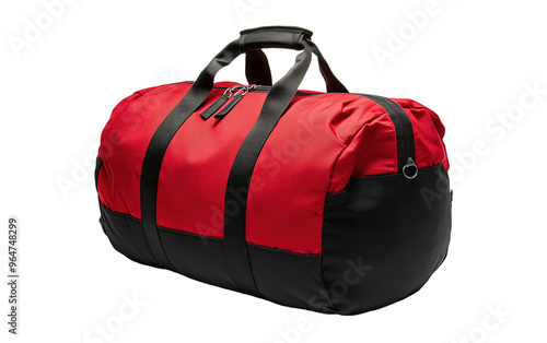 Red and black duffel bag isolated on white or transparent background photo