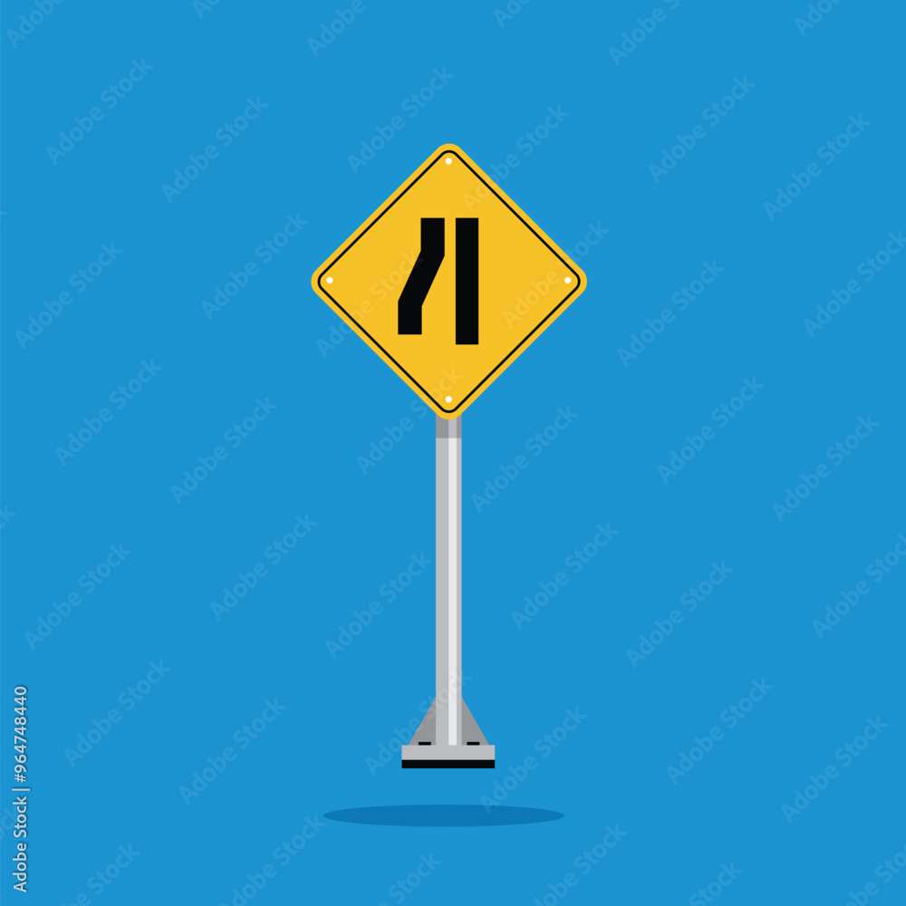 road sign icon, road gets narrow on side on yellow rhombus board. suitable for poster use and web icon road sign icon, road gets narrow on side on yellow rhombus board. suitable for poster use and web icon