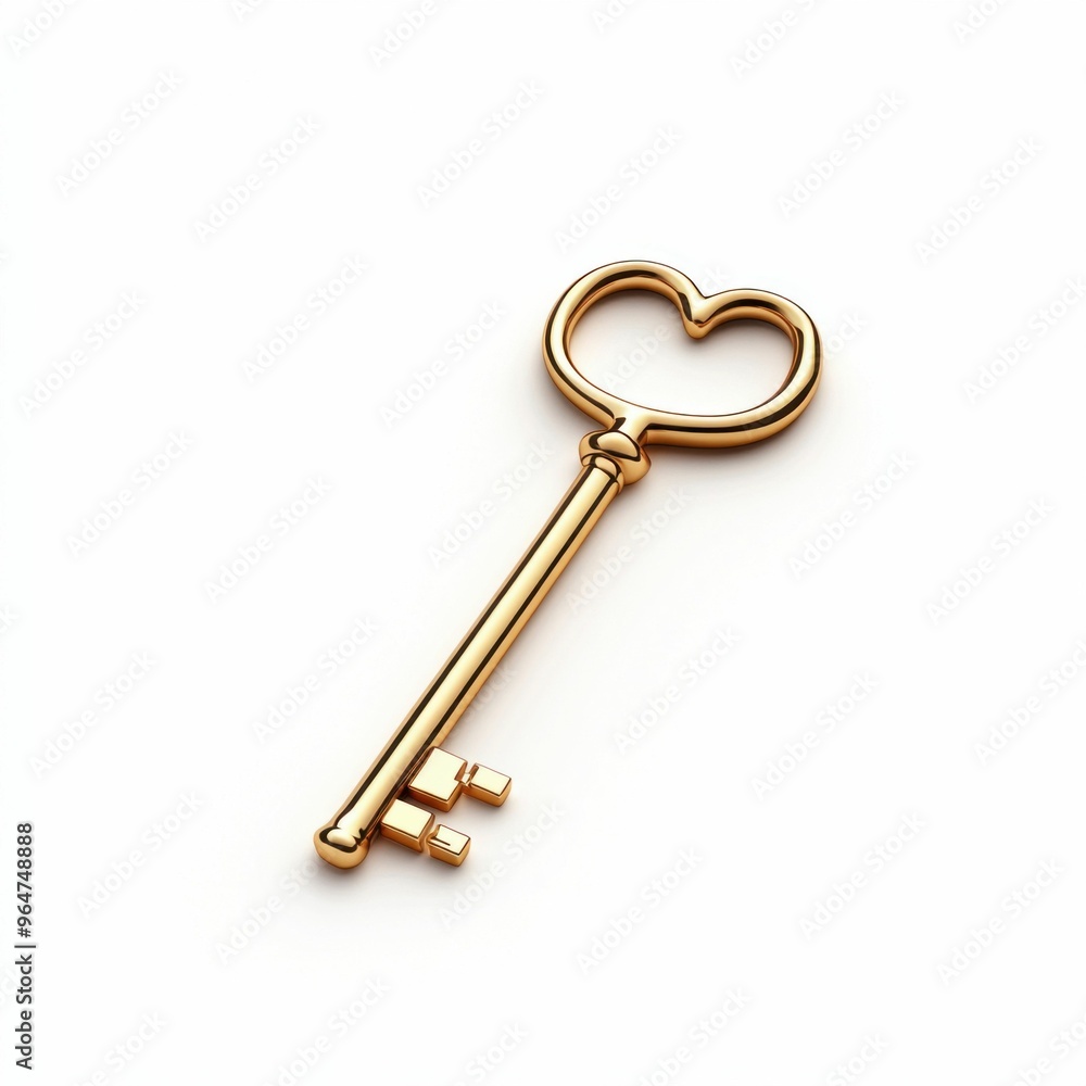 Golden Heart Shaped Key Isolated on White Golden Heart Shaped Key Isolated on White