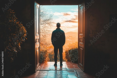 Person standing at the threshold of a new home, ready to start a new chapter photo