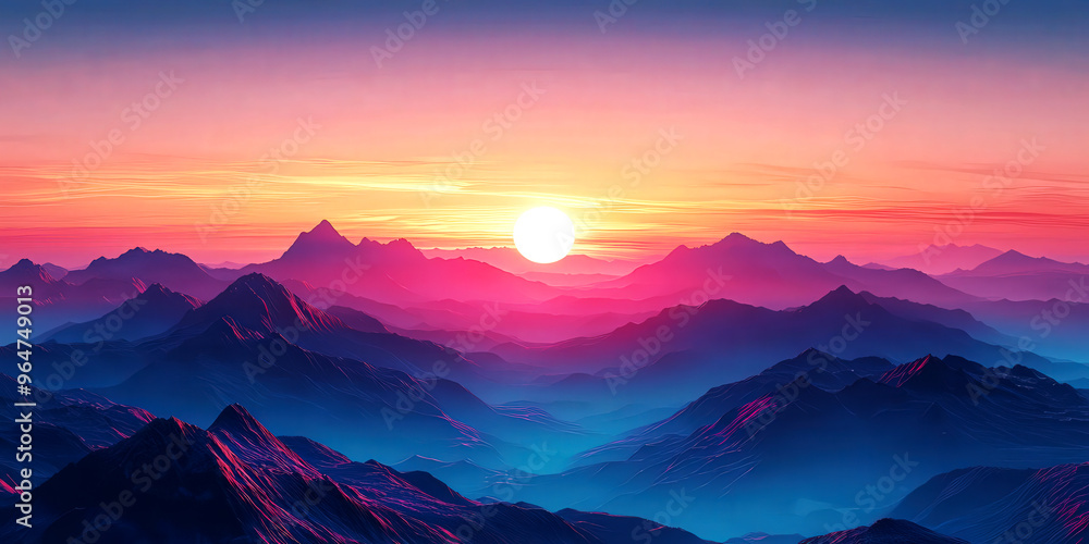 Sunrise over a mountain range, symbolizing the start of a new journey Sunrise over a mountain range, symbolizing the start of a new journey