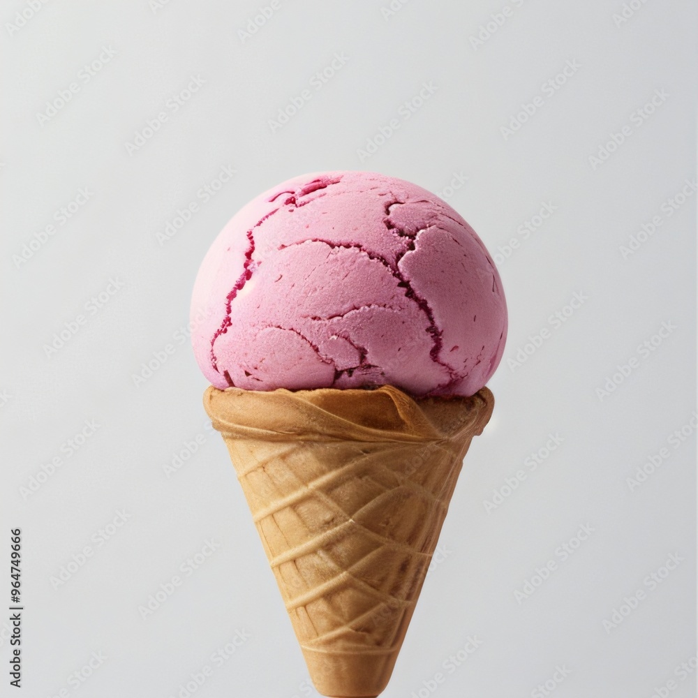 Pink soft serve ice cream in a cone on white background.. Pink soft serve ice cream in a cone on white background..