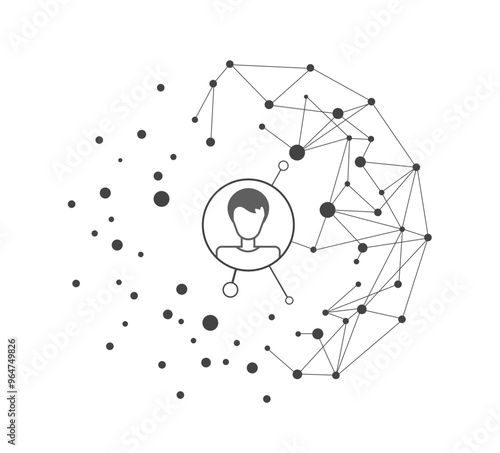 Connected dots, data concept, black and white, transparent background geometric vector illustration for business and technology, user, persona connected with global data in science 