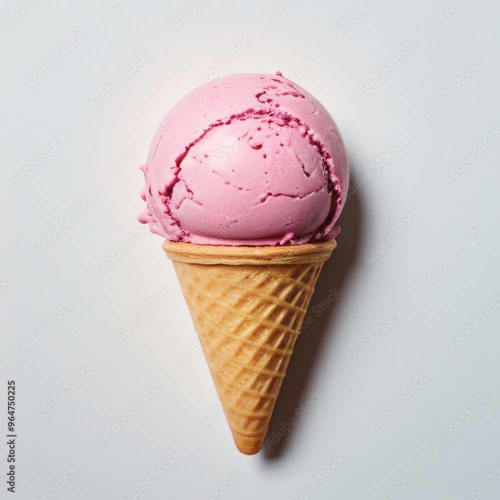 Pink soft serve ice cream in a cone on white background.. Pink soft serve ice cream in a cone on white background..