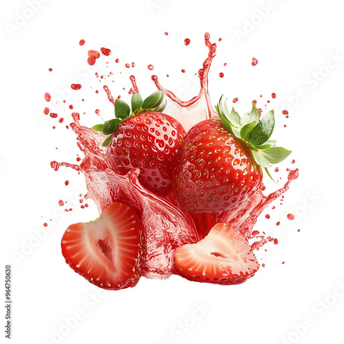 Strawberry Splash Art on white transparent background