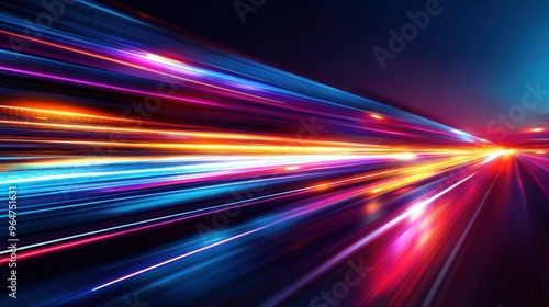 Abstract Motion Blur of Neon Lights on a Road at Night