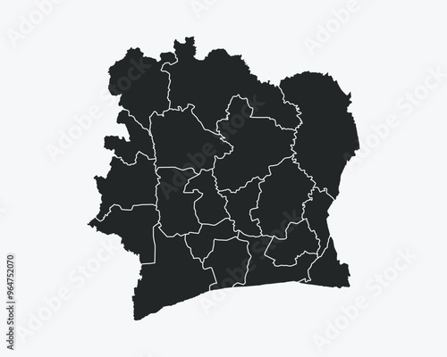 Ivory Coast map with regions isolated on white background. Map of Ivory Coast. Vector illustration