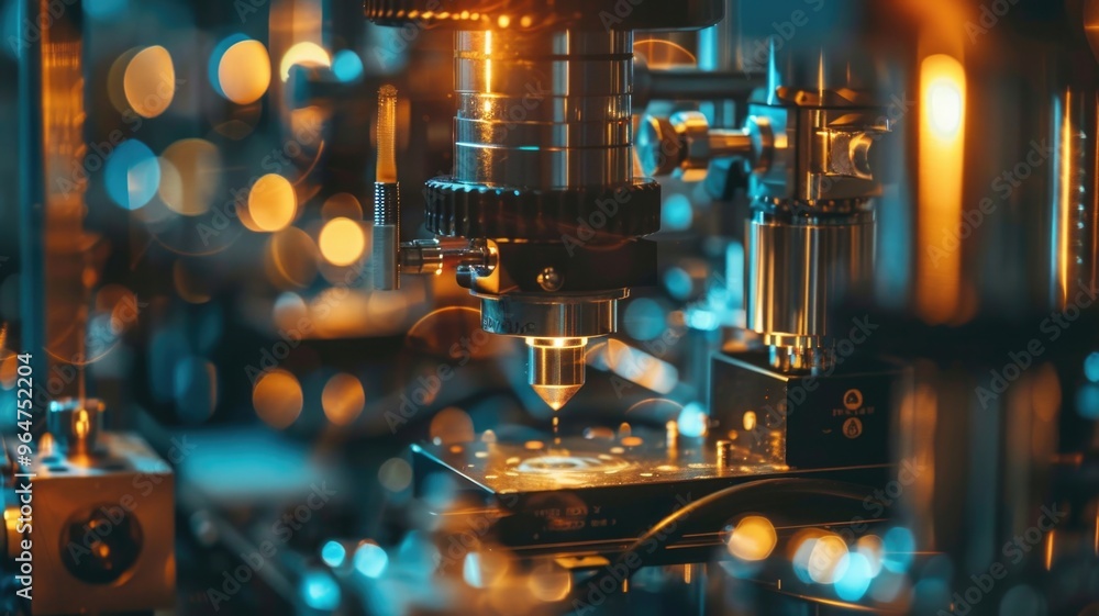 Fototapeta premium High-Tech Manufacturing Process with An intense focus on a laser experiment setup