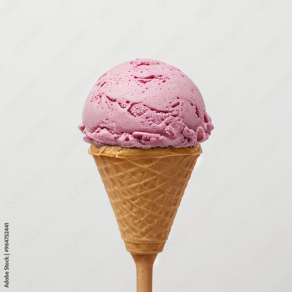 Pink soft serve ice cream in a cone on white background.. Pink soft serve ice cream in a cone on white background..