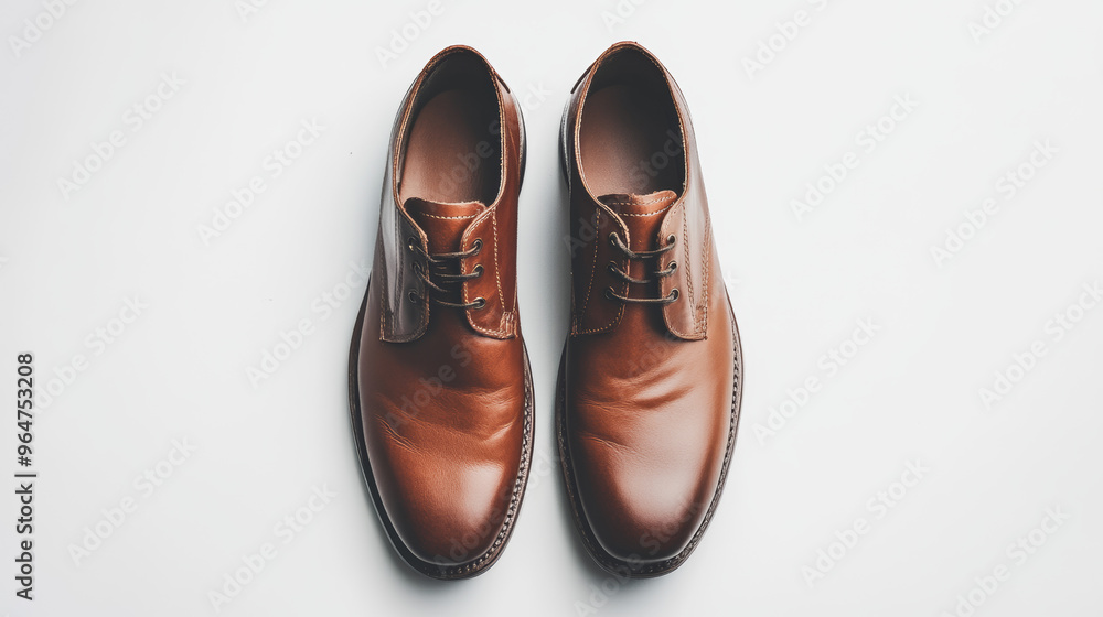 Brown leather dress shoes on a plain white background. Brown leather dress shoes on a plain white background.