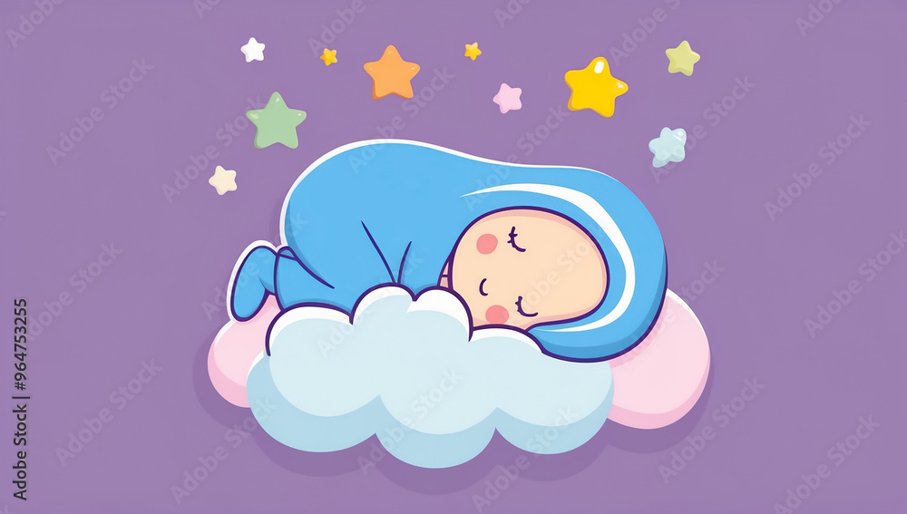 Little cartoon baby sleeping on a cloud, flat design illustration Little cartoon baby sleeping on a cloud, flat design illustration