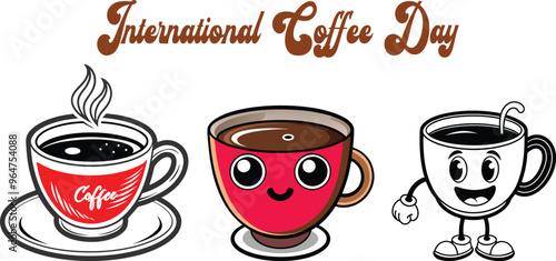 Coffee cup icon set. Cups of coffee tea collection.  Vector Illustration. Vector Graphic