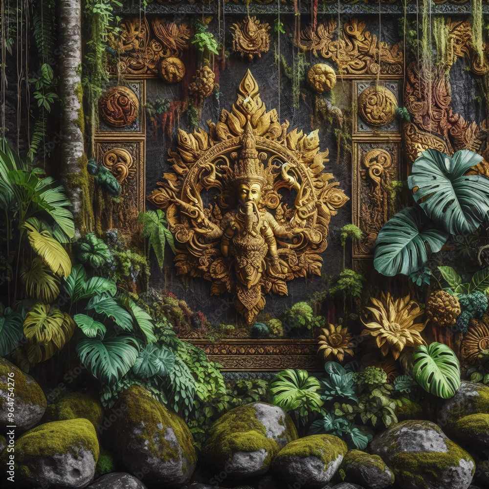 Fototapeta premium Ancient temple wall decorated with ancient motifs