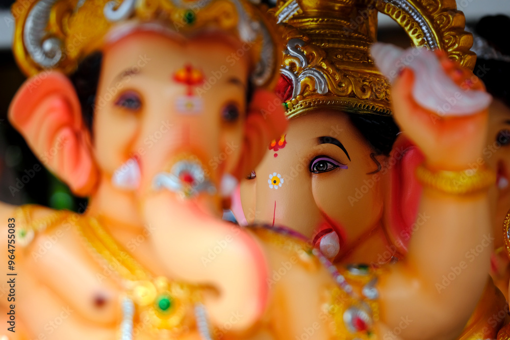 07 September 2024, Newly made idols of the God known as Ganesha or Ganapati for sale at a shop on the eve of Ganesh festival in Pune, India. 07 September 2024, Newly made idols of the God known as Ganesha or Ganapati for sale at a shop on the eve of Ganesh festival in Pune, India.