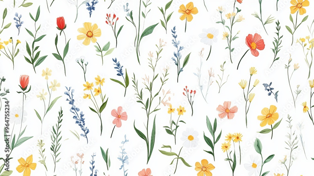 A sweet pattern of tiny wildflowers painted by hand, not made by a computer. A sweet pattern of tiny wildflowers painted by hand, not made by a computer.