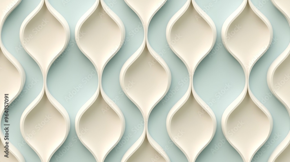 Fototapeta premium Abstract Teardrop Pattern Creamy White Curves Against a Light Blue Background 139 characters