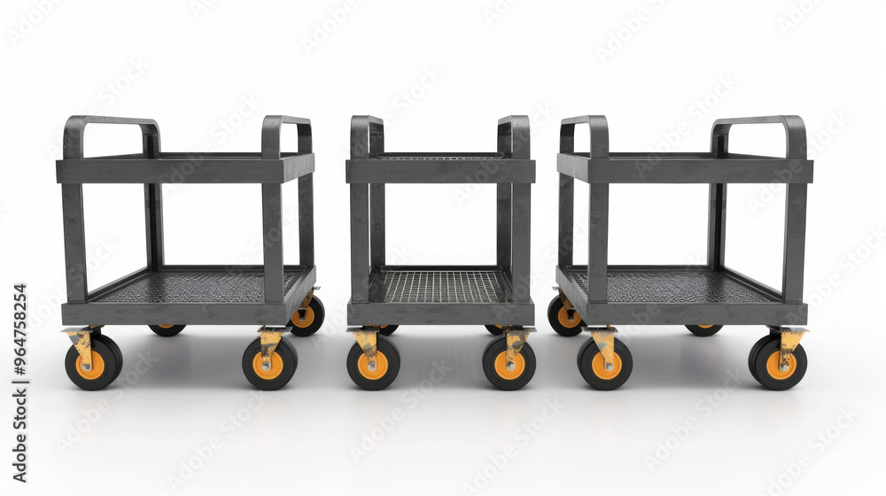 Dollies: Platform carts with four wheels for moving bulky or heavy items isolated on white background Dollies: Platform carts with four wheels for moving bulky or heavy items isolated on white background