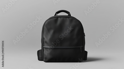 A 3D black-and-white school backpack mockup, displayed from a front view, designed as a travel or school bag