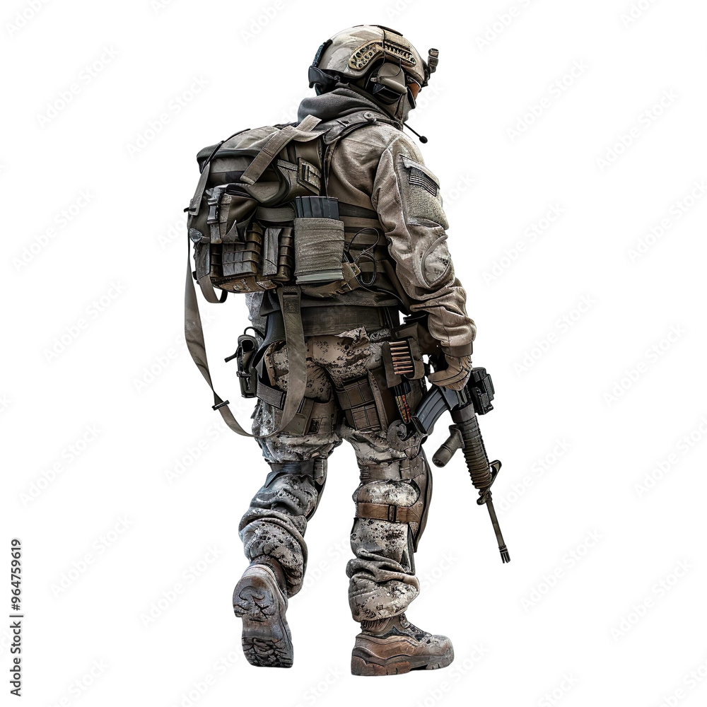 Army Soldiers standing position with rifle on a white isolated background. Army Soldiers standing position with rifle on a white isolated background.
