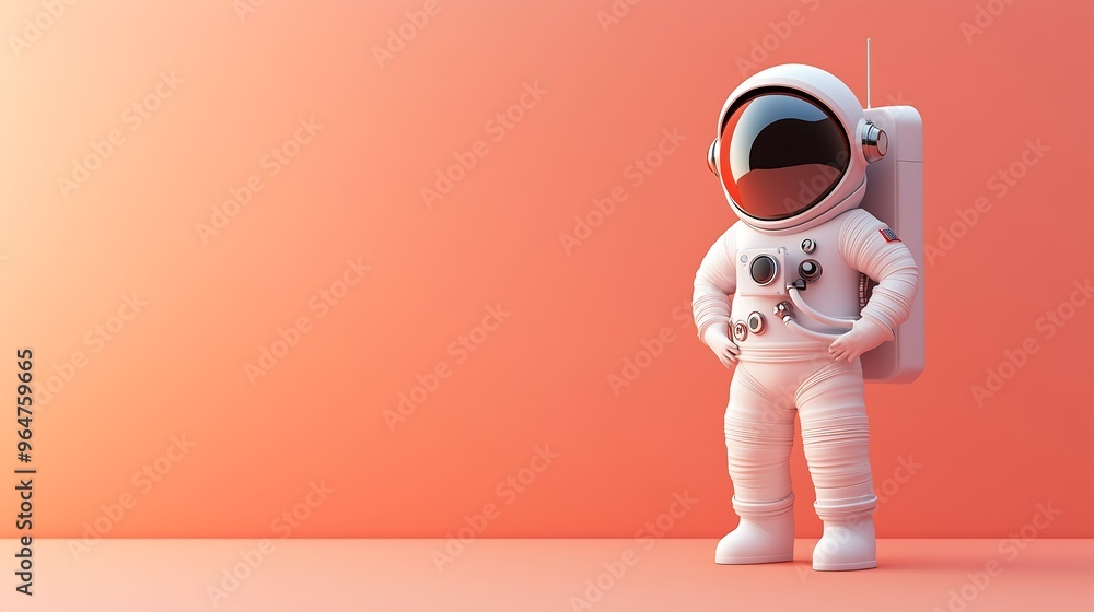 Cute Astronaut Standing Against Peach Background