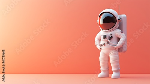 Obraz na płótnie Cute Astronaut Standing Against Peach Background w salonie