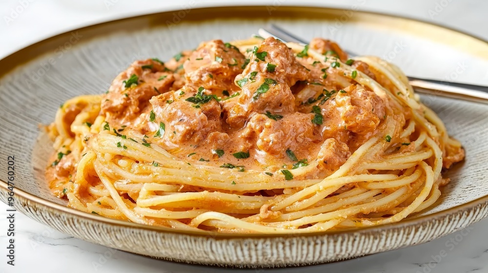 Creamy Sausage Pasta in a Rustic Bowl Closeup Perspective Golden Hues Garlicky Sauce Hearty Italian Comfort Food Creamy Sausage Pasta in a Rustic Bowl Closeup Perspective Golden Hues Garlicky Sauce Hearty Italian Comfort Food