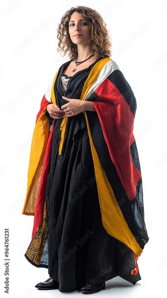 Fototapeta premium A female model showcases elegant traditional Italian clothing highlighting cultural heritage