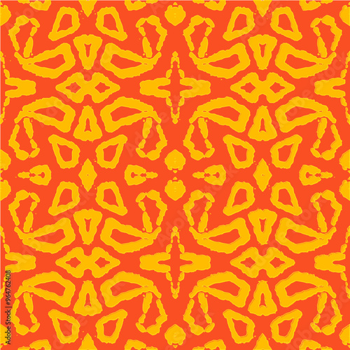 Seamless pattern with halved oranges in outline. Sketch style. Old wallpaper on the wall. 