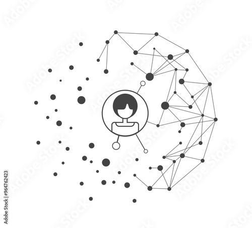 Connected dots, data concept, black and white, transparent background geometric vector illustration for business and technology, user, persona connected with global data in science